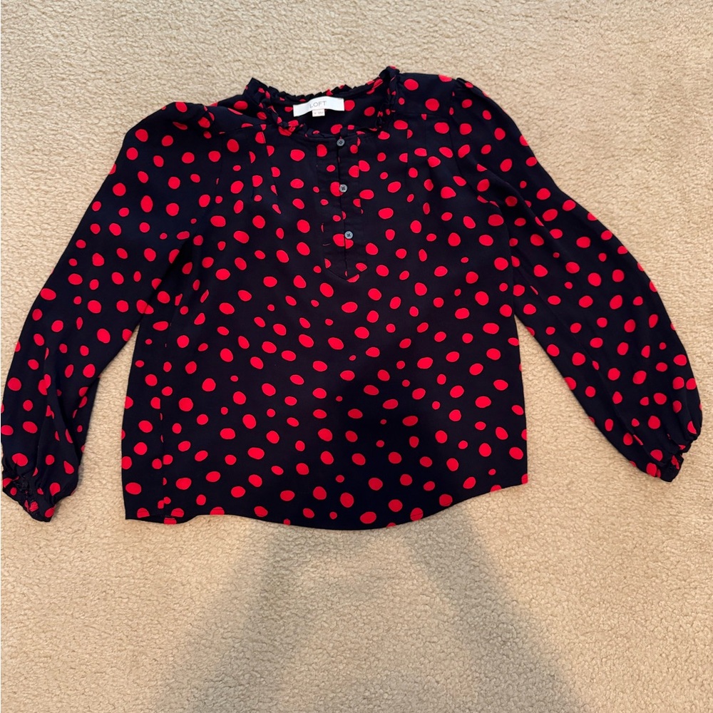 Navy top with red polka dots